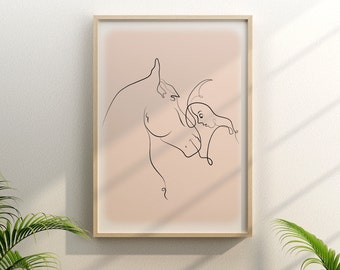 horse and girl print, minimalist horse art, horse gifts for a girl, horse lover gift, horse wall art, horse poster, one line horse art