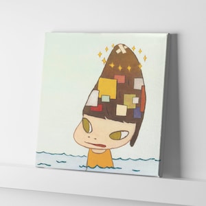 Puede incluir: Una ilustración colorida de una persona con la cabeza llena de cuadrados coloridos y un halo de estrellas. La persona está en el agua, solo su cabeza y hombros son visibles.