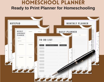 Boho Printable Homeschool Planner, Homeschool Organizer, Academic Lesson Planner, Curriculum Education Planner, Happy Planner Inserts