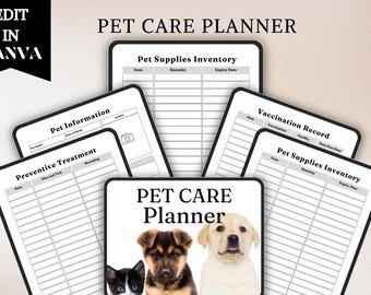 Pet Care Planner, Pet Health Tracker, Pet Schedule Organizer, Dog & Cat Care Log, Pet Care Routine Sheet