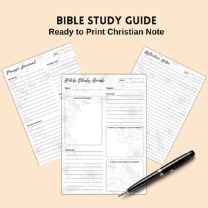 Puede incluir: Guía de estudio bíblico imprimible con diseño floral. Incluye secciones para oración, reflexión y un resumen del capítulo.