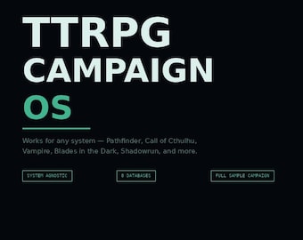 Plantilla de Notion para gestor de campañas de juegos de rol de mesa, compatible con cualquier sistema (descarga digital)