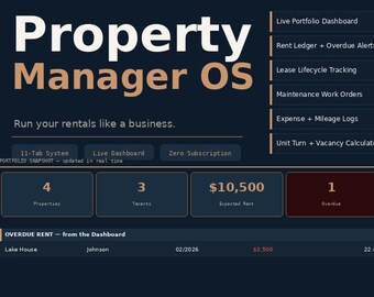 Property Manager OS, Landlord Spreadsheet, Rental Tracker (Digital Download)