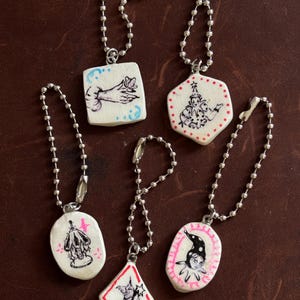 Fairy Clown Clay Charm, Handdrawn Circus Series, Whimsical Jewelry, with/without chain image 1