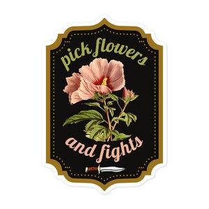 Pick Flowers and Fights Kiss Cut Sticker | Feminist Anarchist Decal | Leftist Punk Sticker | Vintage Flower Laptop Sticker