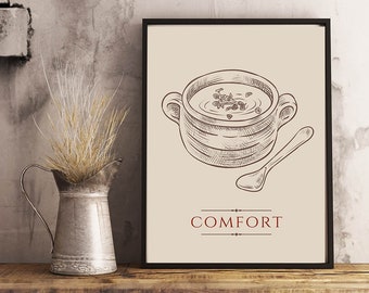 Thanksgiving "Comfort" printable wall art INSTANT DOWNLOAD, Thanksgiving gallery wall, Vintage style art, Rustic sketch art, Boho colors