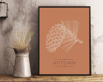 Thanksgiving "Autumn" printable wall art INSTANT DOWNLOAD, Thanksgiving gallery wall, Vintage style art, Rustic sketch art, Boho colors