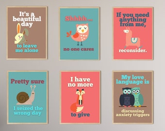 Pacchetto di 6 poster divertenti e demotivanti DOWNLOAD IMMEDIATO, Arte murale stampabile sarcastica, Parete galleria sarcastica, Decorazioni antisociali, Stampe introverse