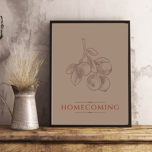 Thanksgiving &quot;Homecoming&quot; printable wall art INSTANT DOWNLOAD, Thanksgiving gallery wall, Vintage style art, Rustic sketch art, Boho colors