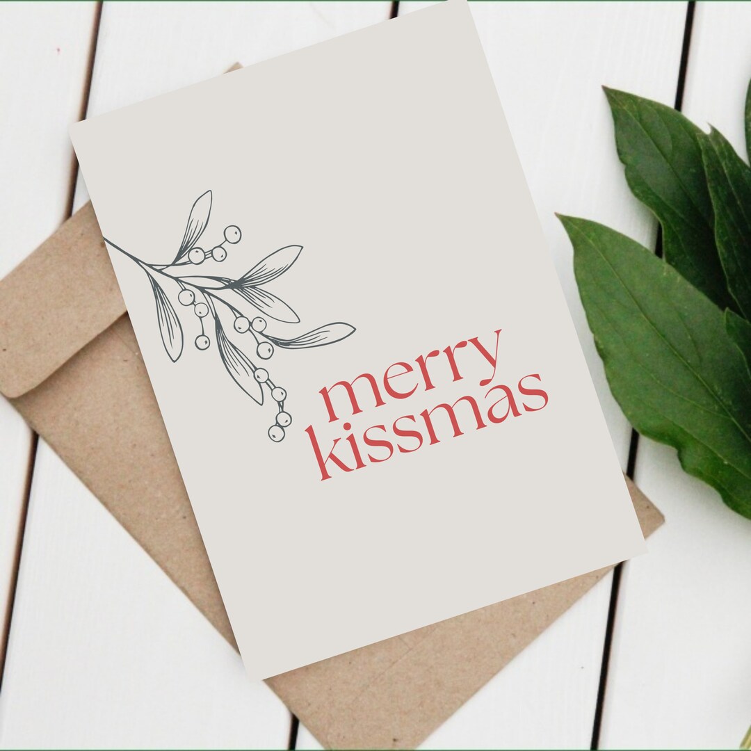 Printable merry Kissmas Card INSTANT DOWNLOAD, Vintage Inspired Style ...