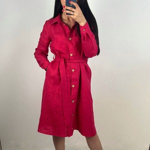 Women’s Linen Shirt Dress - Casual Belted Summer Dress, Breathable & Comfortable Everyday Wear with Adjustable Belt