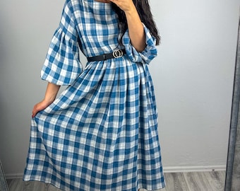 Boho Muslin Cotton Dress | Oversized Puff Sleeve Midi Dress | Soft & Comfy All Season Outfit | Casual Everyday Summer Dress