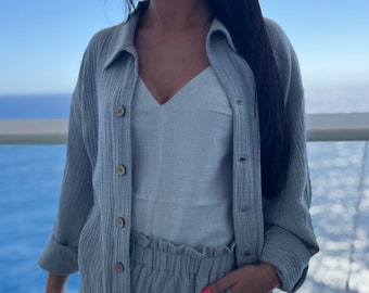 Lightweight Linen Tank Top | Loose-Fit Sleeveless Summer Blouse | Natural Linen Camisole for Women – Plus Size Boxy Top for Spring & Autumn