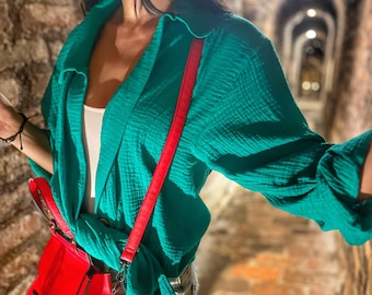 Boho Cotton Long Sleeve Shirt | Colorful Muslin Tunic | Oversized Lightweight Beach Cover-Up for Women | Casual Summer Top for Swimwear