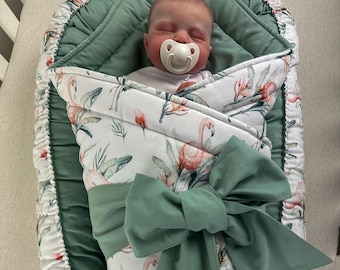 Newborn Cozy Cotton Swaddle Wrap with Bow | Extra Soft Baby Sleeping Bag | Neutral Baby Quilt & Sleep Sack for Coming Home