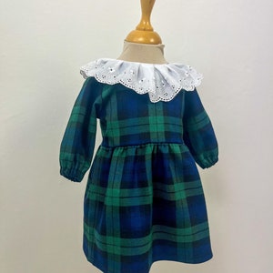 Vestido navideño de cuadros verdes para niña / Conjunto de cuadros rojos para bebé niña para fotos familiares de recién nacidas y vacaciones de invierno