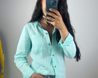 White Linen Shirt for Women, Slim Fit Button-Down Long Sleeve Blouse with Collar, Lightweight & Classic, Multiple Colors for Relaxed Style