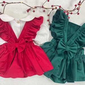 Christmas Red Tartan Baby Pinafore Dress, Holiday Romper Skirt for Girls, Festive Toddler Outfit, Family Photo Xmas and Celebrations Dress