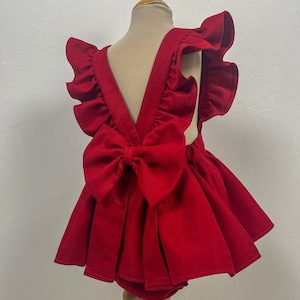 Red Tartan Christmas Pinafore Baby Dress,Festive Pinafore Romper Skirt for Girls,Family Picture Holiday Outfit,Christmas Romper Baby Skirt