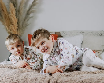 Button Down Muslin Shirt for Kids | Light Summer Casual Cotton Top & Long Sleeve Baptism Outfit in Soft Double Gauze for Boys and Girls