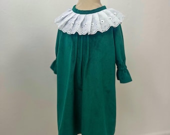 Groene fluwelen kerstjurk voor babymeisje – outfit met lange mouwen, kraag met ruches voor vakantiefotoshoots, kerstvieringen en familie-evenementen
