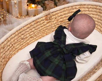 Christmas Tartan Baby Pinafore Dress, Festive Toddler Outfit