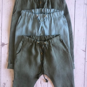 Pantalones de lino unisex sencillos y transpirables para bebés/pantalones cargo con cintura elástica y bolsillos/pantalones de verano holgados y ligeros para niños y niñas
