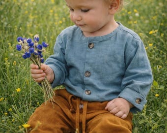 Organic Linen Baby Button-Up Shirt, Unisex Toddler Outfit