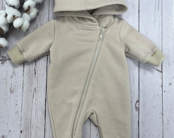 Knusse zachte babyoverall Biologische badstof jumpsuit voor kinderen Pluizige winteroverall walksuit-babyjumper Warme jumpsuit met capuchon en rits