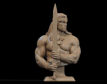 Sylvester Stallone as Conan Bust | Handcrafted Fantasy Collectible | Hand-Painted Resin Sculpture | Limited Edition Fan Art