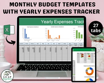 Monthly Budget Templates with Yearly Expenses Tracker