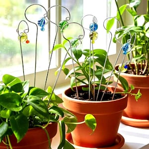 Fairy "lanterns" plant pot stakes set of 5 assorted, wire & marbles,