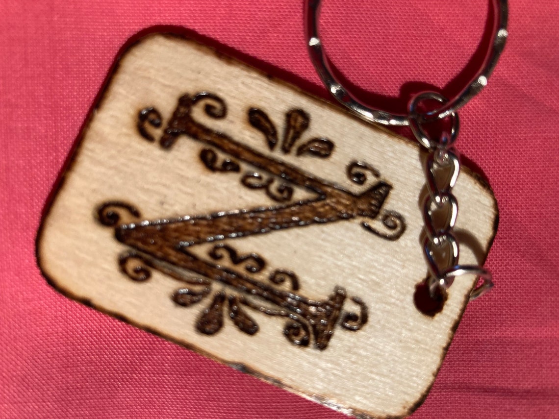 Personalised Initial & Name Pyrography Designed Wooden Keyring Etsy
