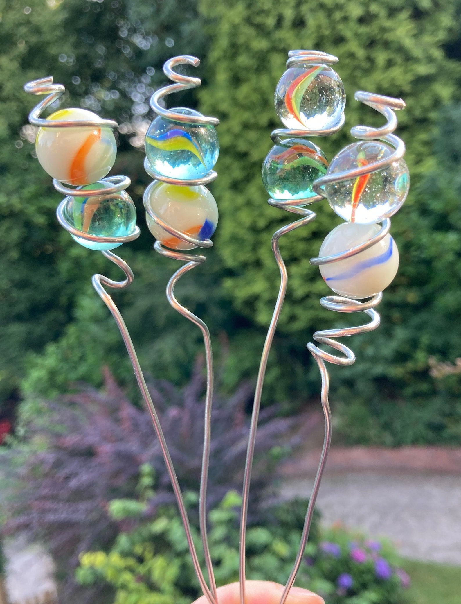 Decorative flowerpot stakes wire & marbles set of 4 assorted Etsy
