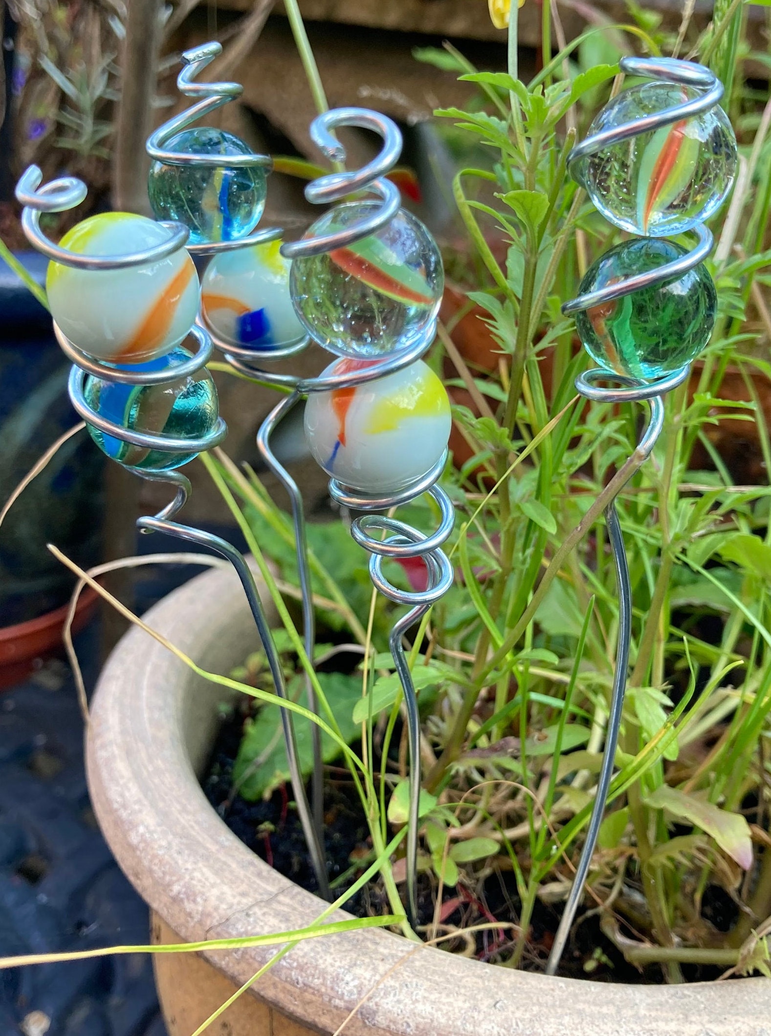 Decorative flowerpot stakes wire & marbles set of 4 assorted Etsy