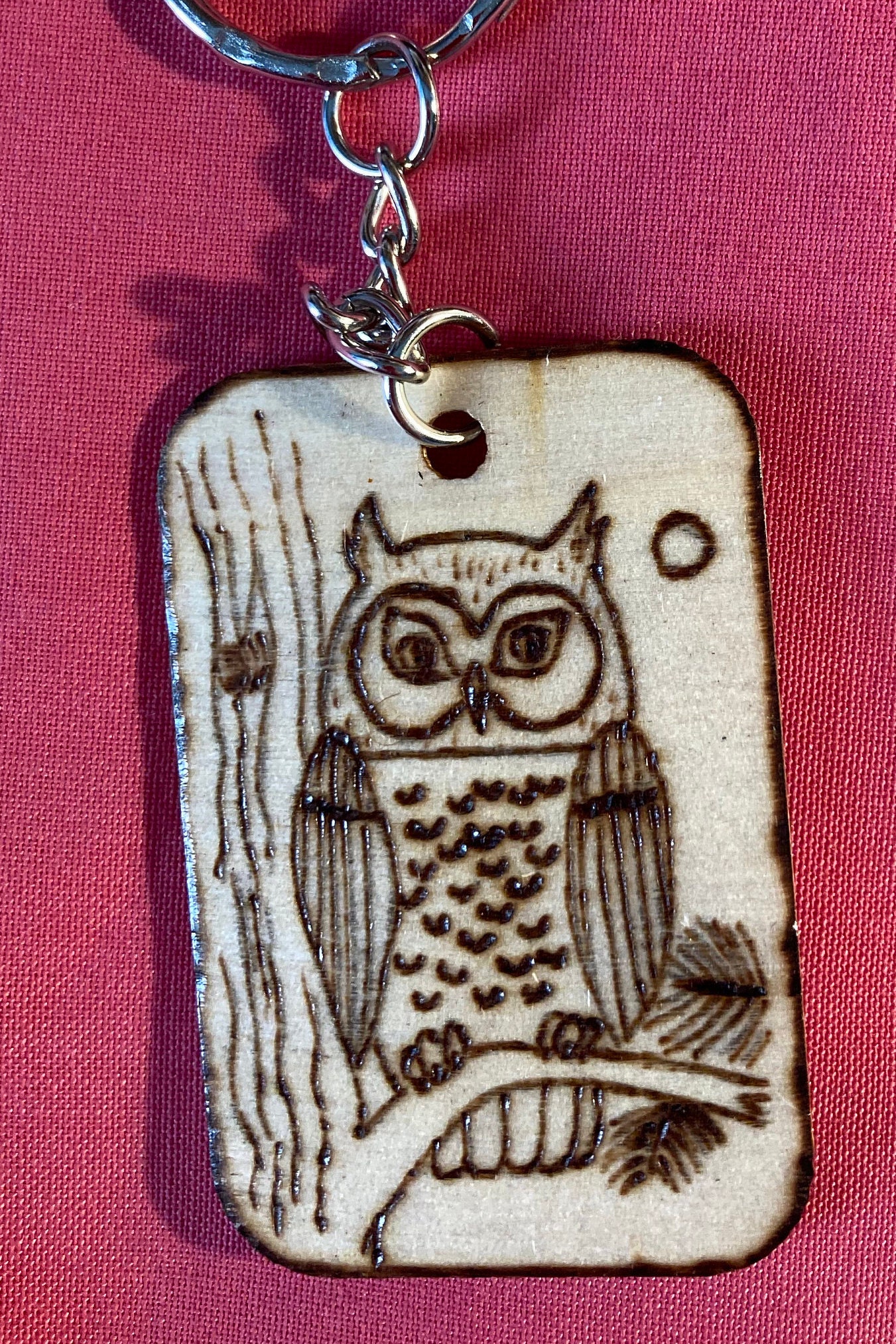 Owl wooden pyrography key-ring, personalised