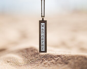 Custom Word / Quote Engraved Wood Necklace in Bronze Bezel