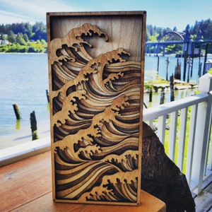Ocean Waves Wood Sculpture / Tsunami Wave /  Hanging Wall Art Handcrafted / Gift to Remember /  3D Layered  Art