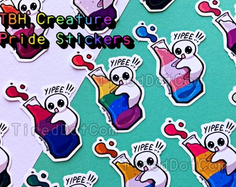 YIPEEE - TBH Autism Creature Pride Matt stickers - gay trans lesbian bi pan intersex non binary genderfluid and more - TiredDotCom
