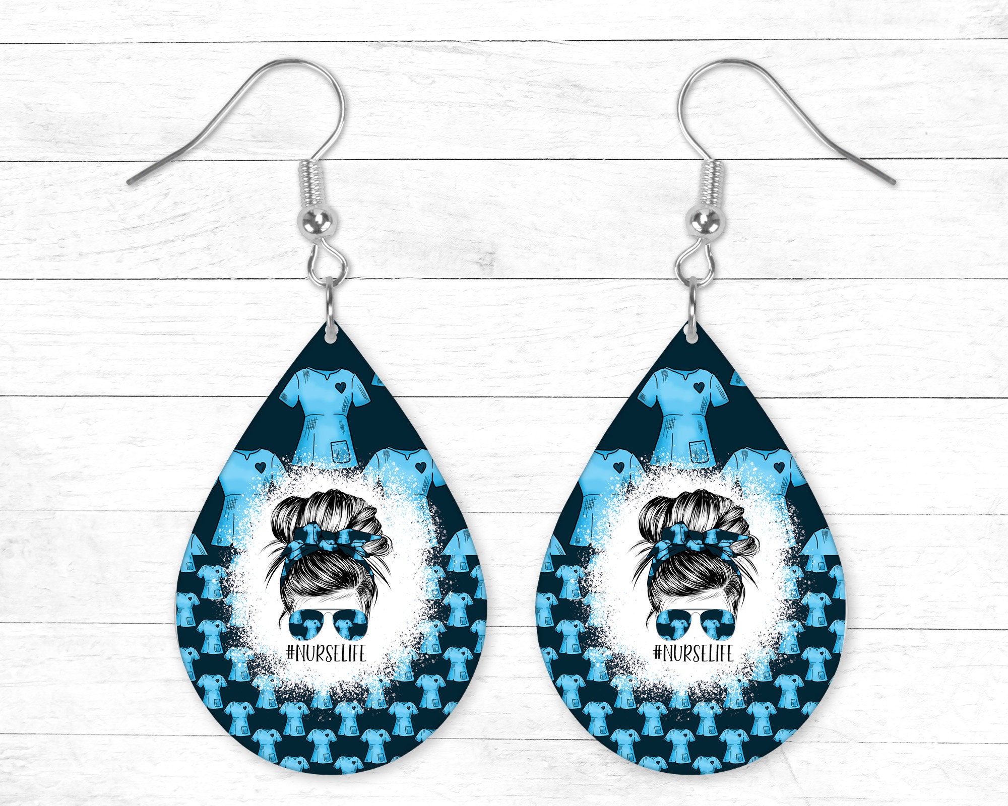 Nurse Earrings Design for Sublimation, Teardrop Earring, Messy Bun, Nurse  Png, Nurse Sublimation, Png for Sublimation Commercial Use PNG 