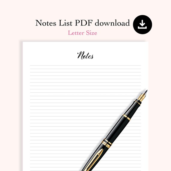 Printable Notes Pages Lined Notepad Paper Lined Note Paper Etsy