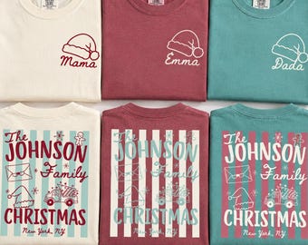 Custom Comfort Colors Family Christmas Shirts with Names Matching Christmas 2026 Group TShirts, Personalized Xmas Holiday Shirt