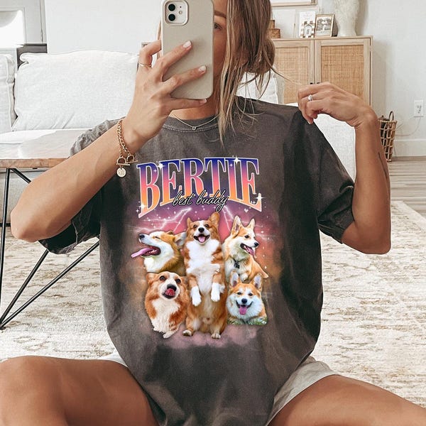 Custom Comfort Colors® Retro Dog Shirt, Personalized Pet Tee, Custom Photo Vintage 90s Graphic, Bootleg Rap Dog Shirt, Custom Design Tshirt