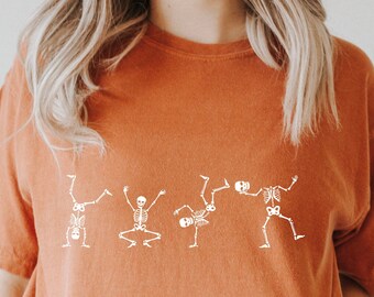 Dancing Skeleton Comfort Colors T-Shirt - Happy Halloween Tee, Oversized Tee, trendy shirt for season