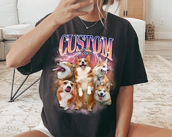 Custom Comfort Colors® Retro Dog Shirt, Personalized Pet Tee, Custom Photo Vintage 90s Graphic, Bootleg Rap Dog Shirt, Custom Design Tshirt