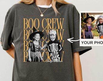 Personalized Custom Comfort Colors Halloween Photo Boo Crew Shirt, Spooky Family Photo Tee Kids, Funny Group Costume Outfit, Halloween Tee