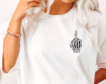 Skeleton Middle Finger Comfort Colors T-Shirt: Minimalist Halloween Tee, gift for her-him shirts