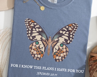 Comfort Colors® Christian Butterfly Shirt | For I Know the Plans I Have for You | Bible Verse Tee | Faith Inspirational Gift for Women
