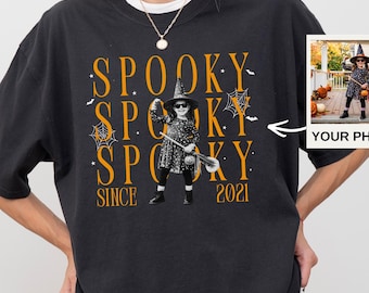 Personalized Custom Comfort Colors Spooky Shirt, Custom Halloween Photo Shirt, Spooky Since Tee, Custom Kids Photo Gift