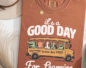 Comfort Colors Good Day for Learning Shirt | Retro School Bus Animal Graphic Tee | Funny Teacher Classroom Gift | Back to School T-Shirt